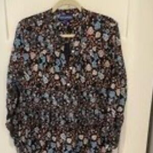 Anthropology Ro’s Garden dark Floral Maxi Dress tiered ribbon caftan 💯 % cotton